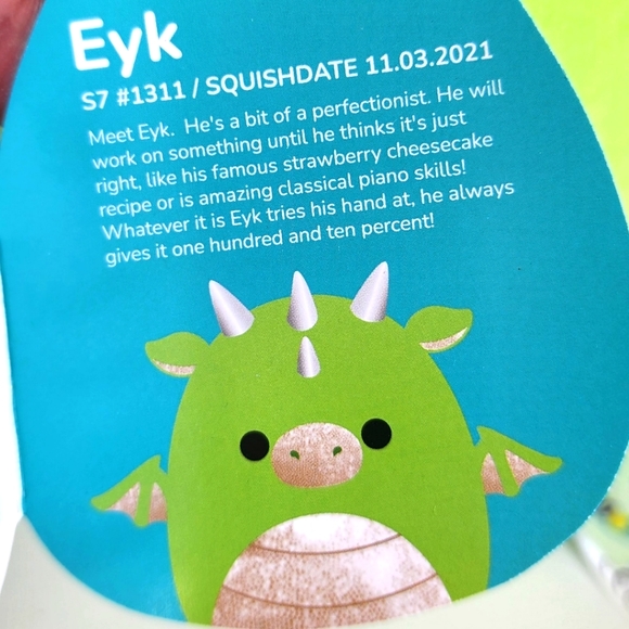 EYK 🐉Bright Green & Glitter Gold Dragon Original Squishmallow by Kelly Toy NWT - Picture 4 of 7